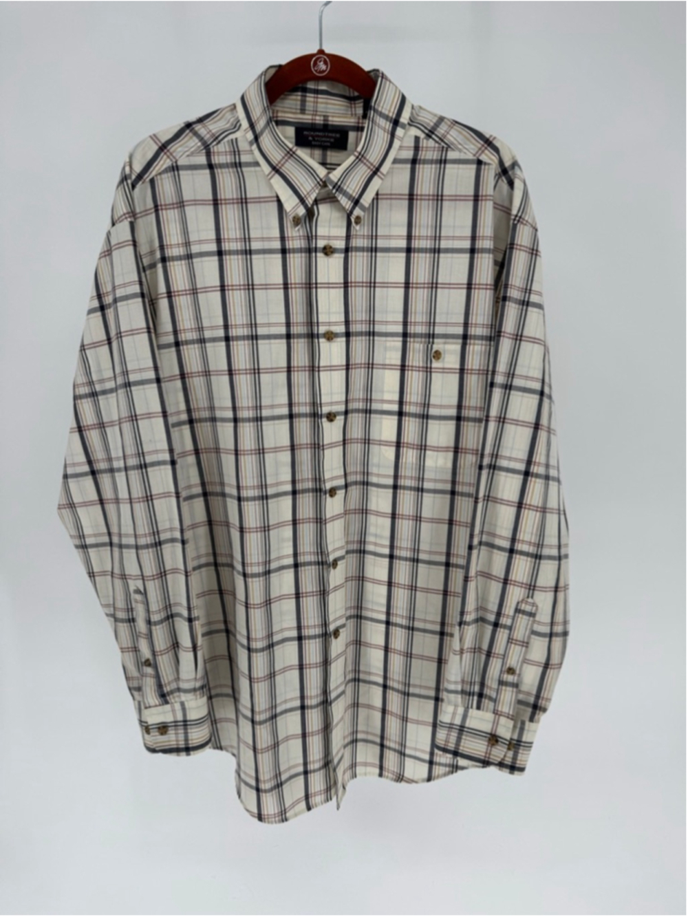 Roundtree & Yorke Men's Casual Button-Down Shirt XL Beige Plaid
